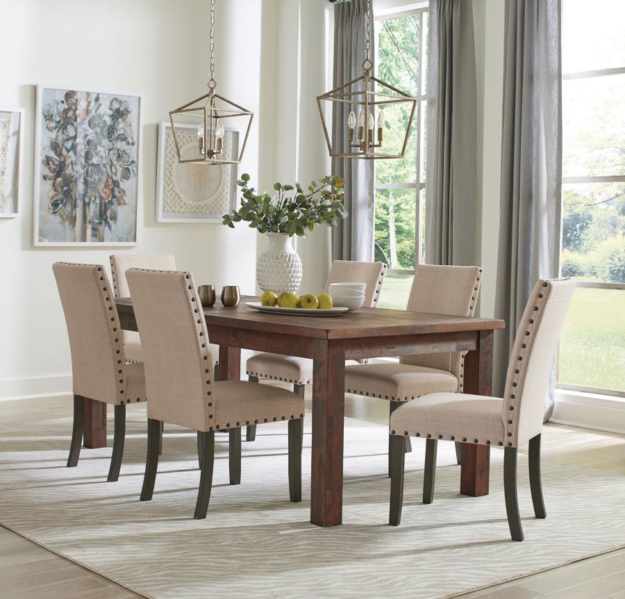 Coleman 7-piece Rectangular Dining Set Rustic Golden Brown Upholstered Chairs