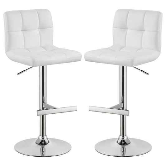 Lenny Upholstered Adjustable Bar Stool White (Set of 2)