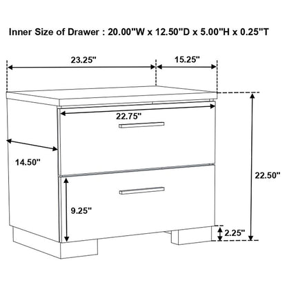 Felicity 2-drawer Nightstand White High Gloss