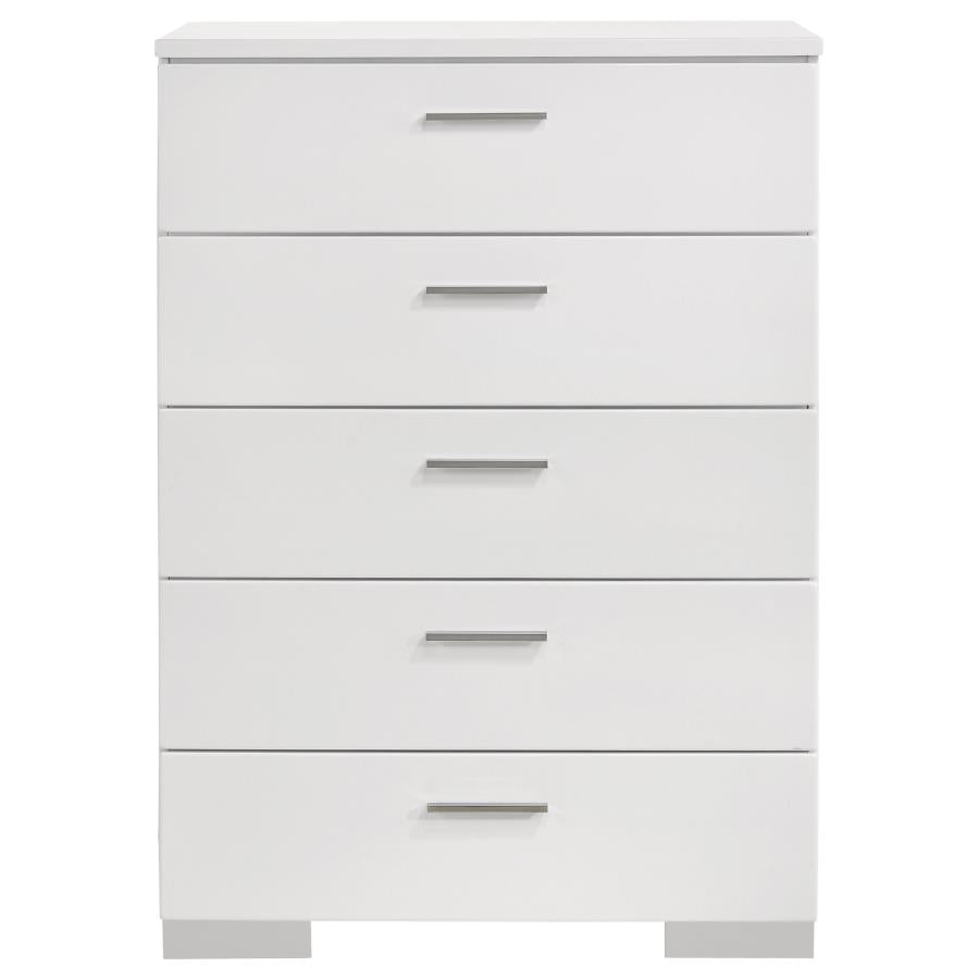 Felicity 5-drawer Bedroom Chest White High Gloss