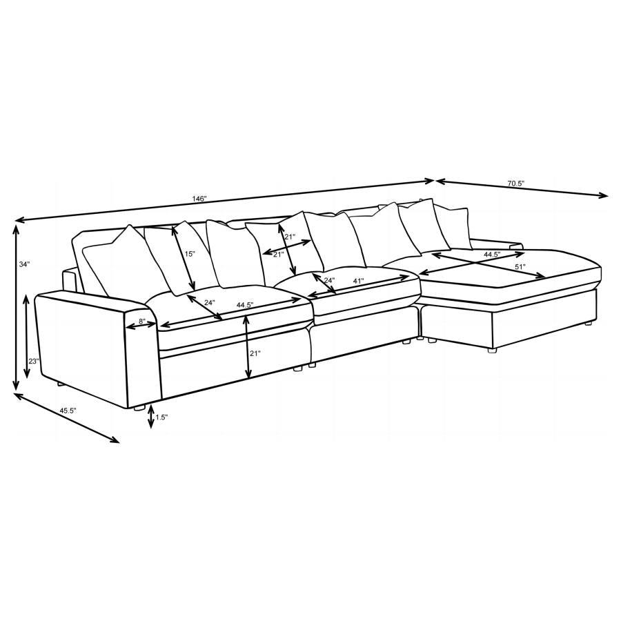 3-Piece Blaine Upholstered Reversible Chaise Sectional Sofa Sand