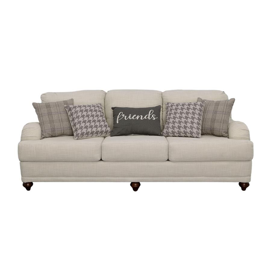 Glenn Upholstered English Arm Sofa Light Grey and Grey Accent Pillows