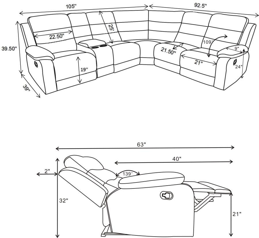 David Upholstered Reclining Sectional Sofa