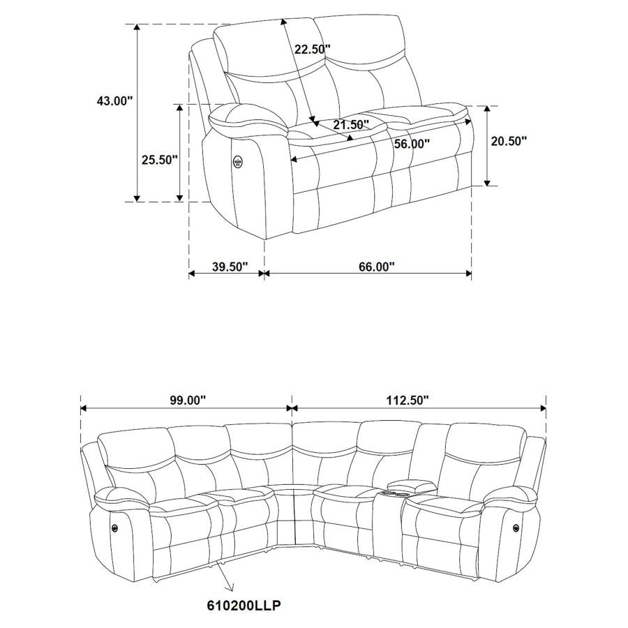 Sycamore Upholstered Power Reclining Sectional Sofa Dark Grey